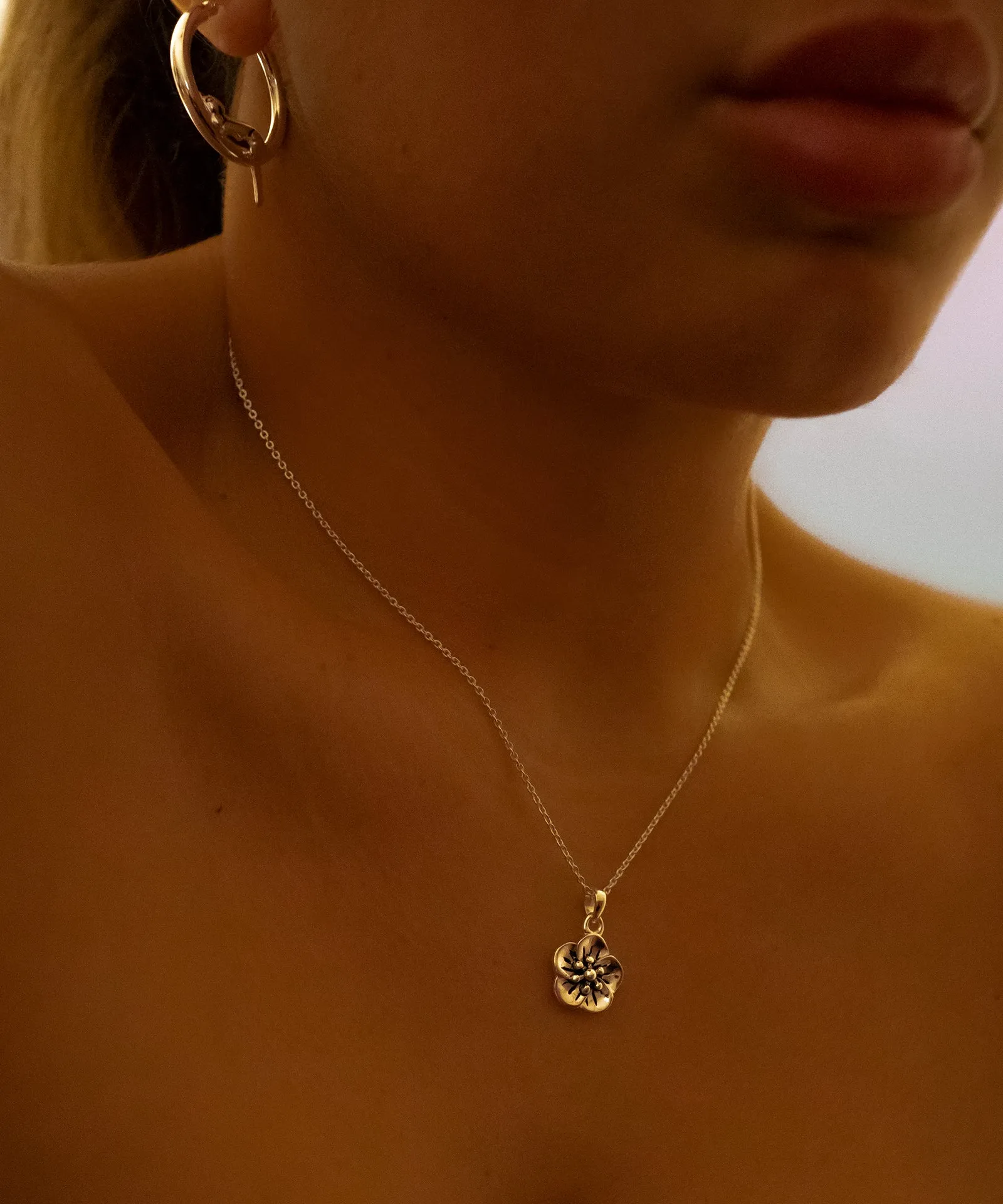 Cherry Blossom Flower Silver Necklace