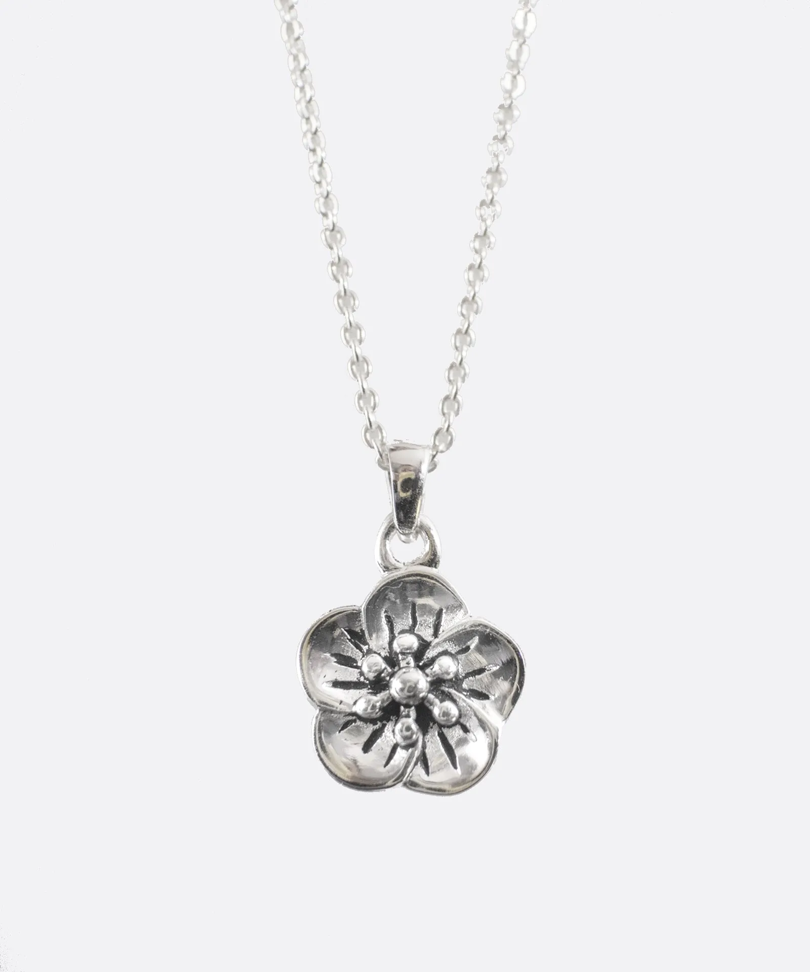 Cherry Blossom Flower Silver Necklace