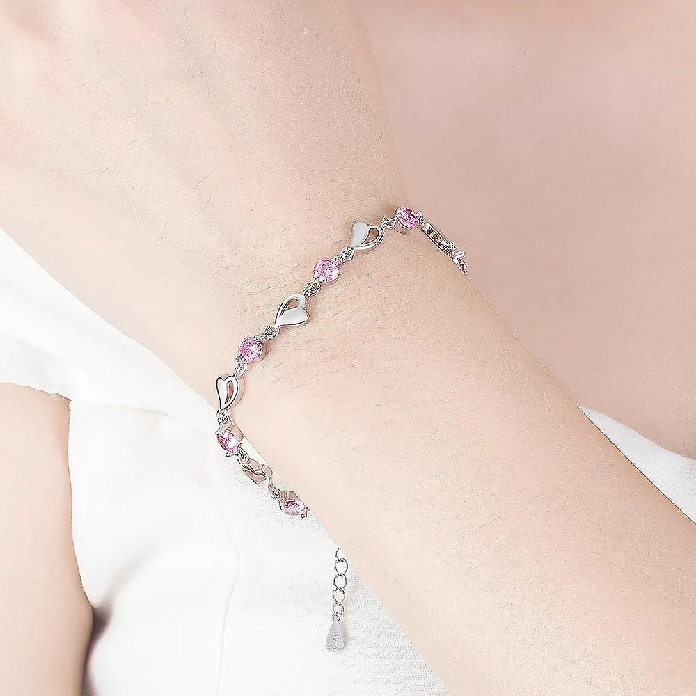 Children's and Teens' Bracelets:  Sterling Silver Pink CZ and Sweetheart Bracelets 16cm