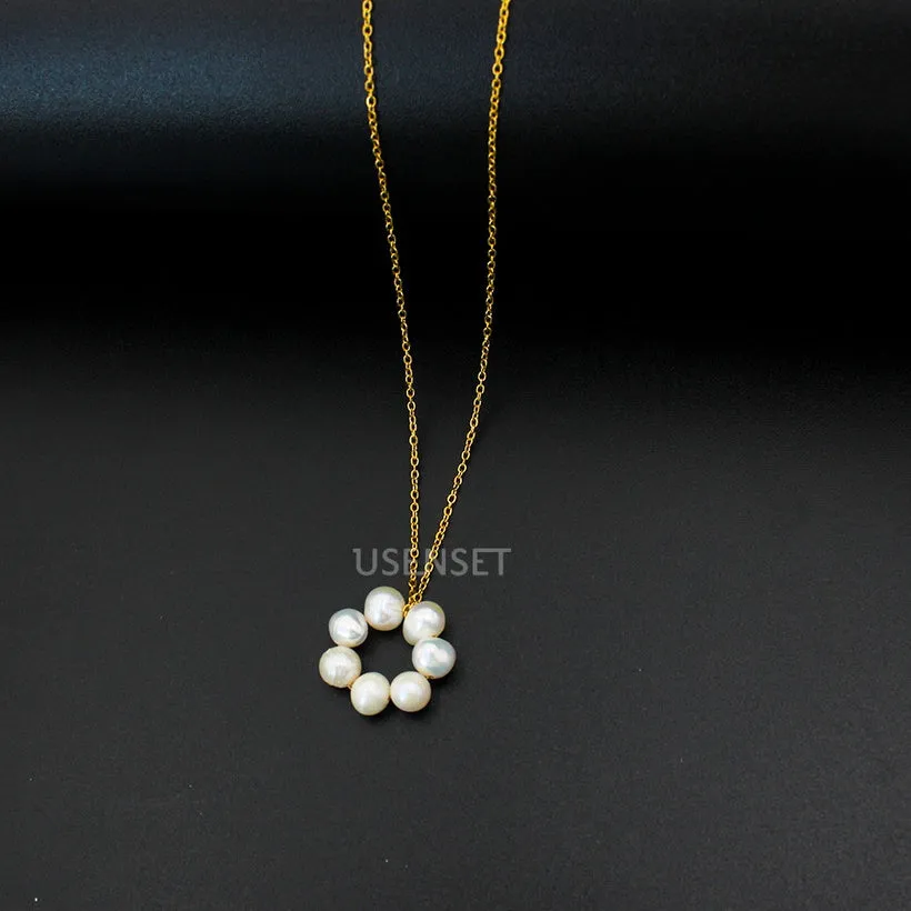 Children's Necklaces:  18k Gold over Steel, Freshwater Pearl Circle Necklaces Ages 8 to Adult