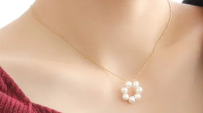 Children's Necklaces:  18k Gold over Steel, Freshwater Pearl Circle Necklaces Ages 8 to Adult