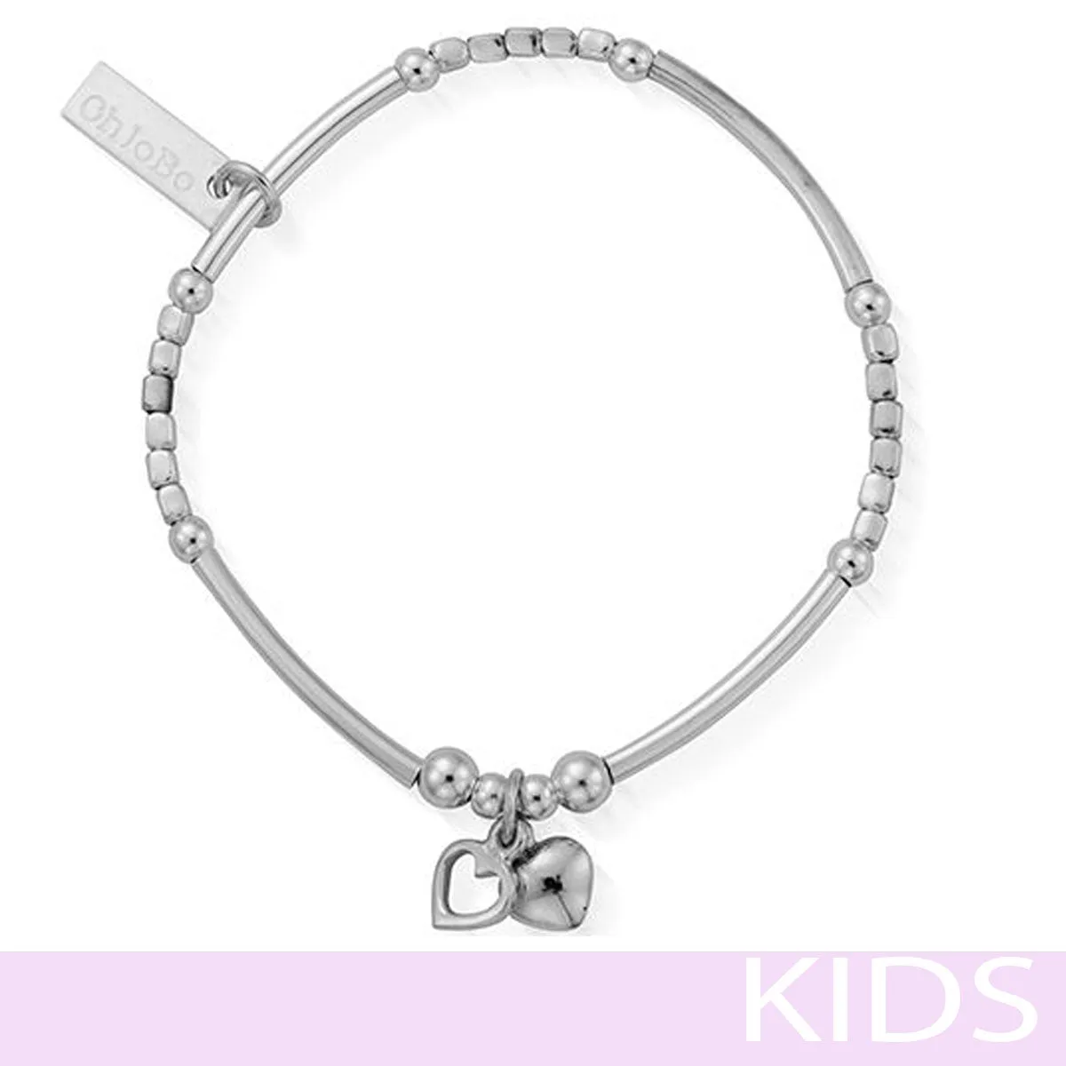 ChloBo Kids Mini Noodle Cube Two Heart Charm Bracelet