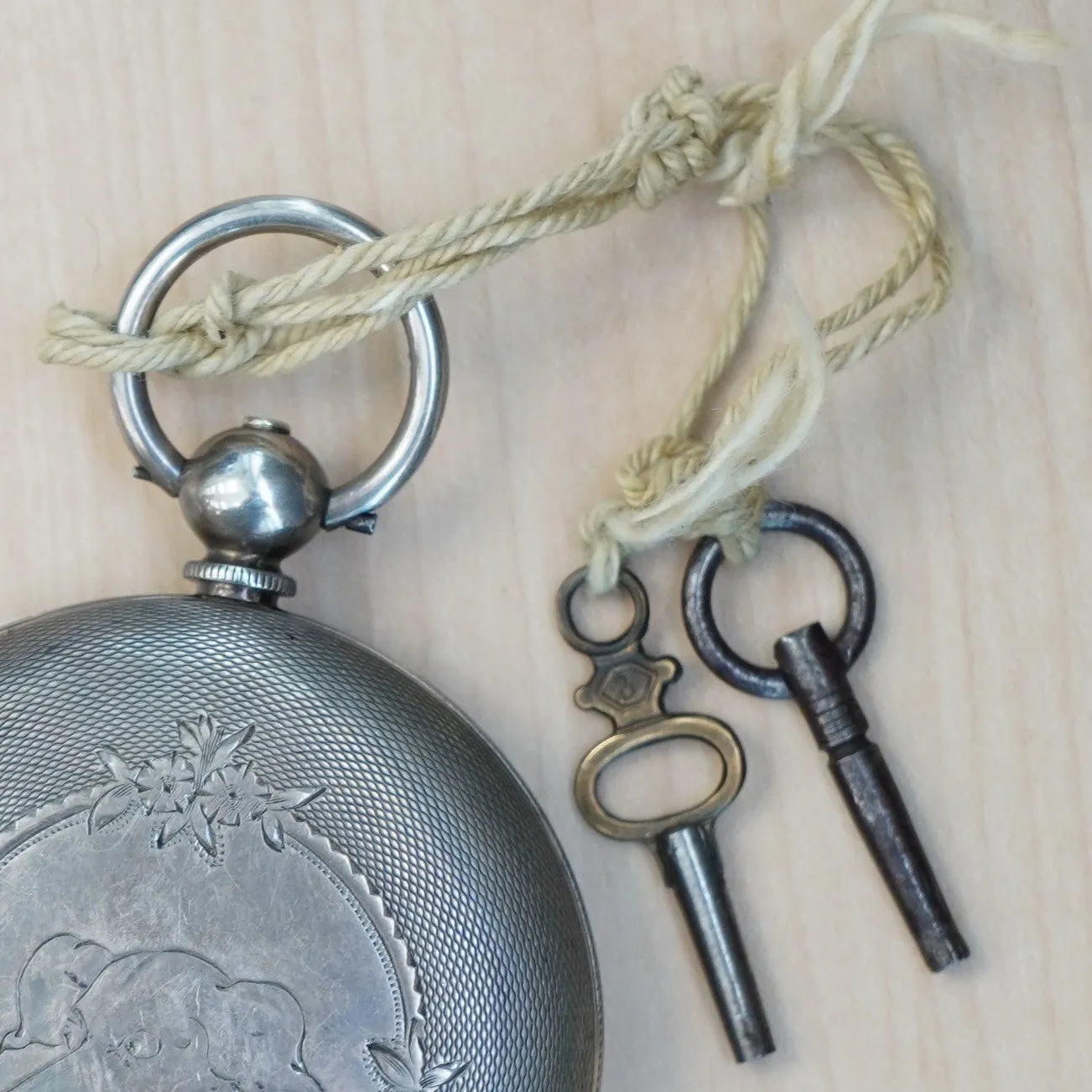 Circa 1860s M. J. TOBIAS Liverpool Pocket Watch Silver Hunter Case Key Wind Key Set England Made