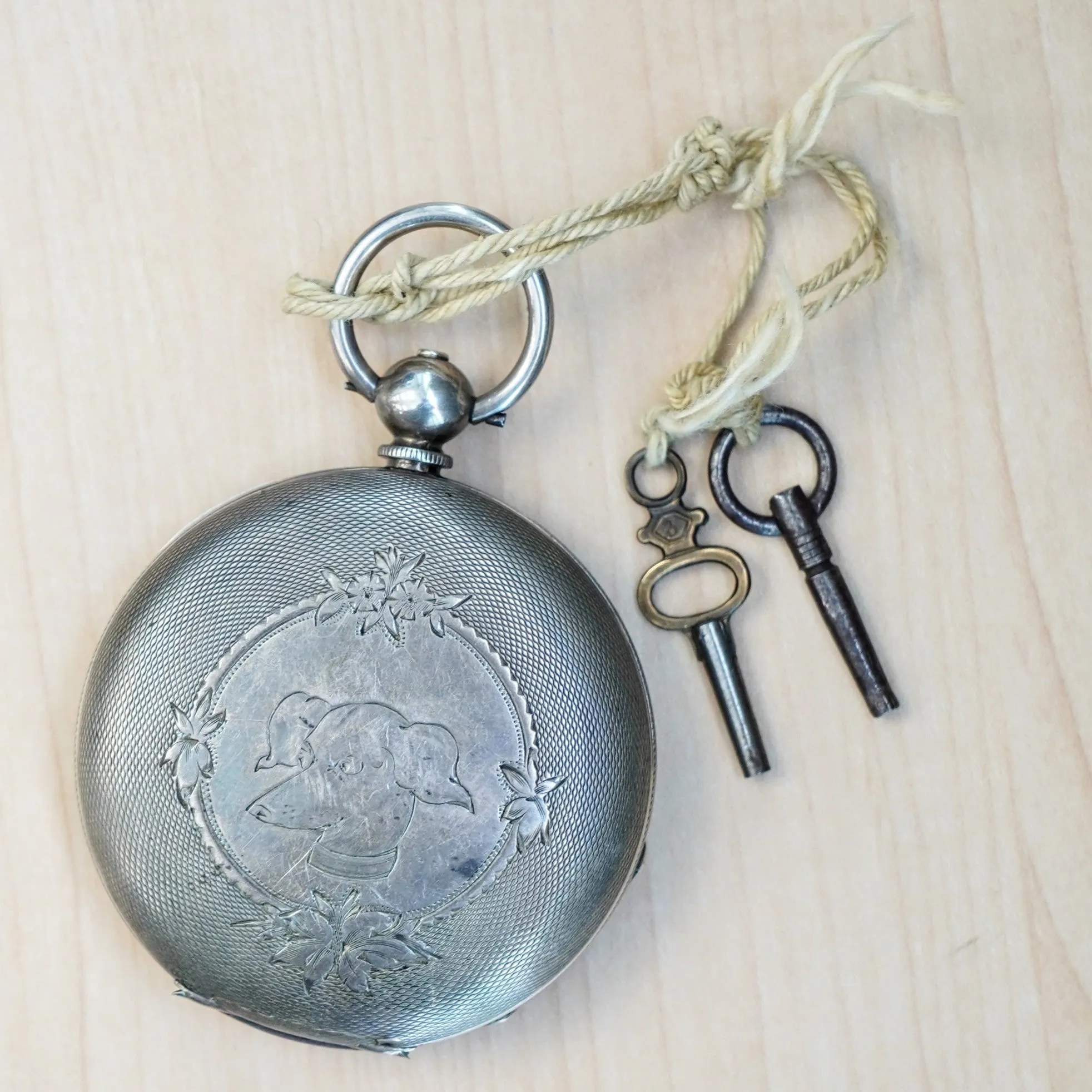 Circa 1860s M. J. TOBIAS Liverpool Pocket Watch Silver Hunter Case Key Wind Key Set England Made