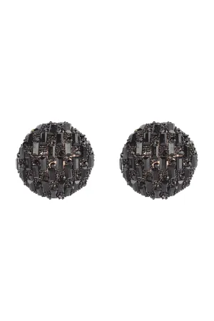 CIRCLE BUTTON RHINESTONE GLITTER STUD EARRINGS