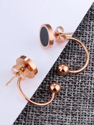Circle Geometric Earrings Semi-circular U-shaped Hook Line Steel Ball Black Round Cake Earrings
