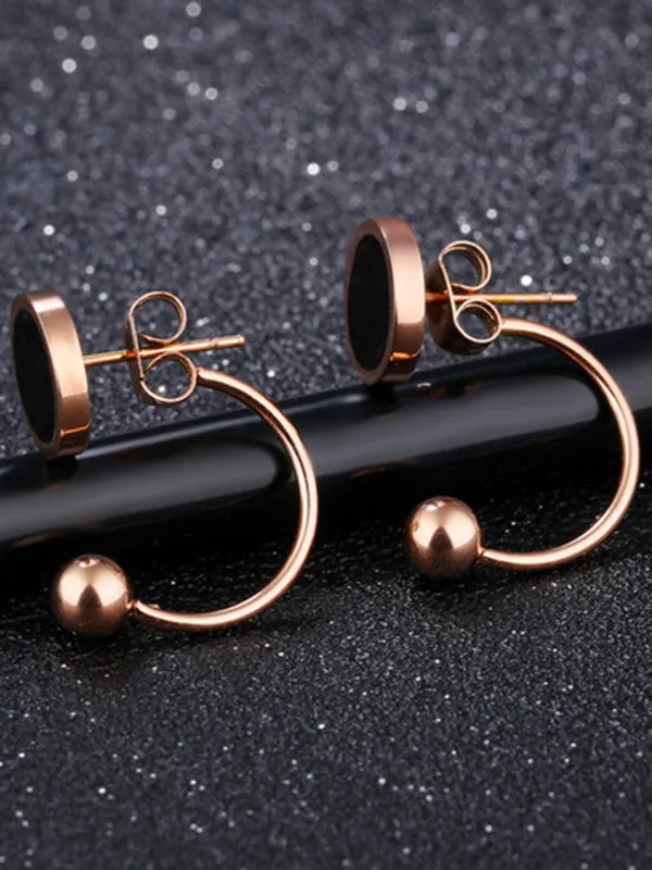 Circle Geometric Earrings Semi-circular U-shaped Hook Line Steel Ball Black Round Cake Earrings