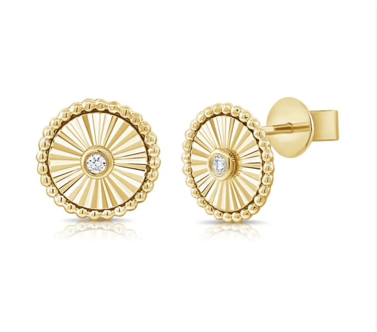 Circular Disc Bezel Set Diamond Earrings
