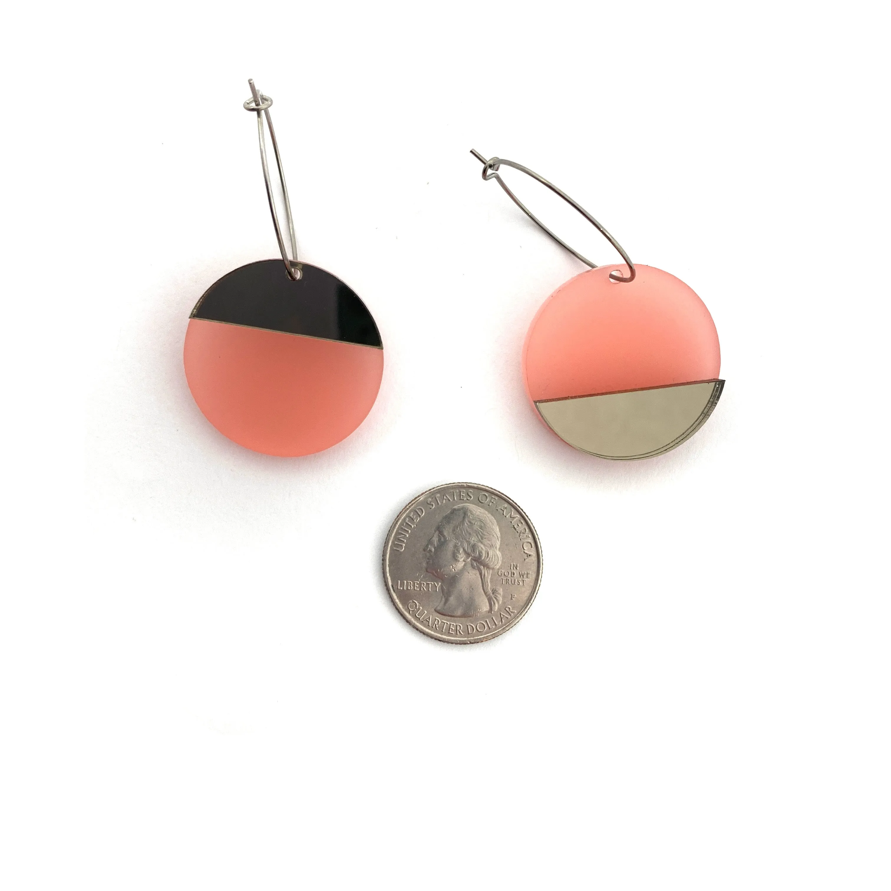 Circular Pink & Pewter Mirror Earrings - Small