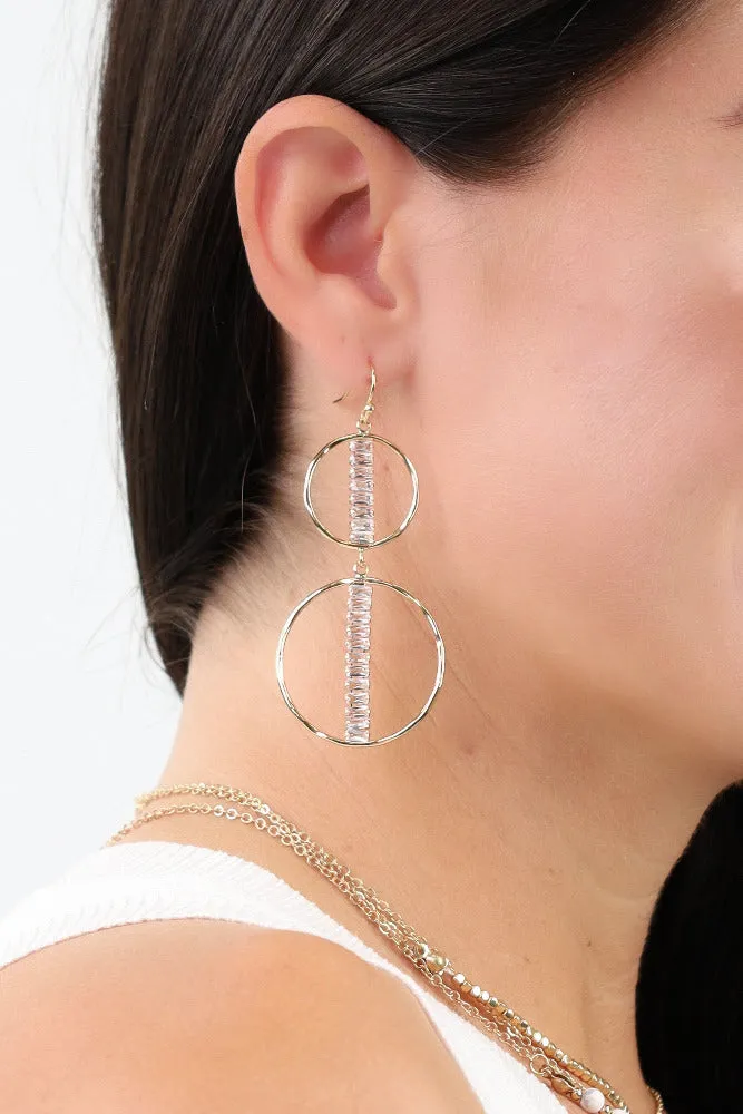 Circular Rhinestone Earrings -Silver