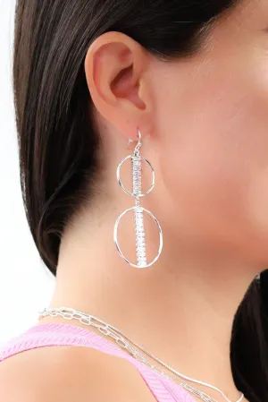 Circular Rhinestone Earrings -Silver