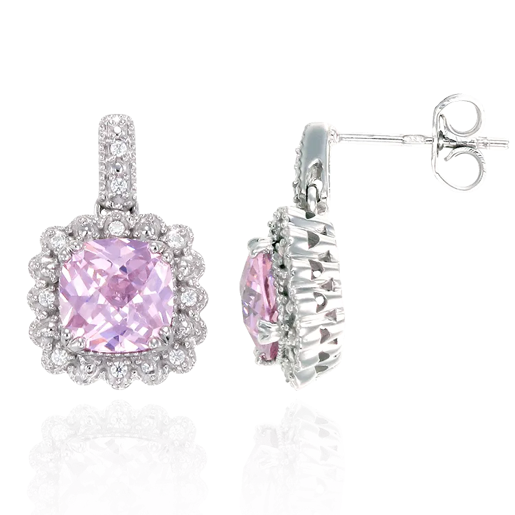 Classic Pink Drop Earrings with Accented Setting