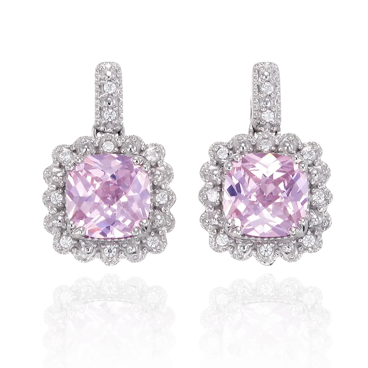 Classic Pink Drop Earrings with Accented Setting