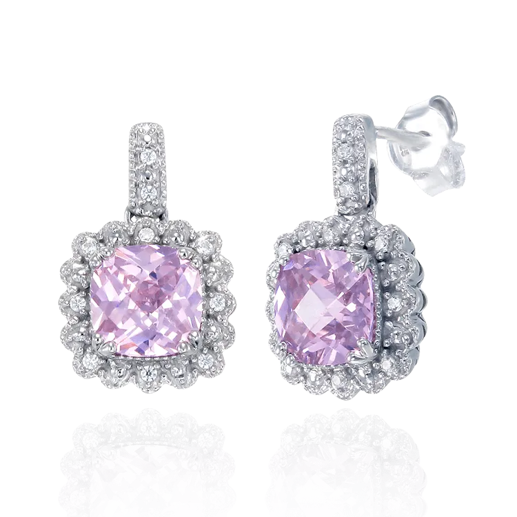 Classic Pink Drop Earrings with Accented Setting