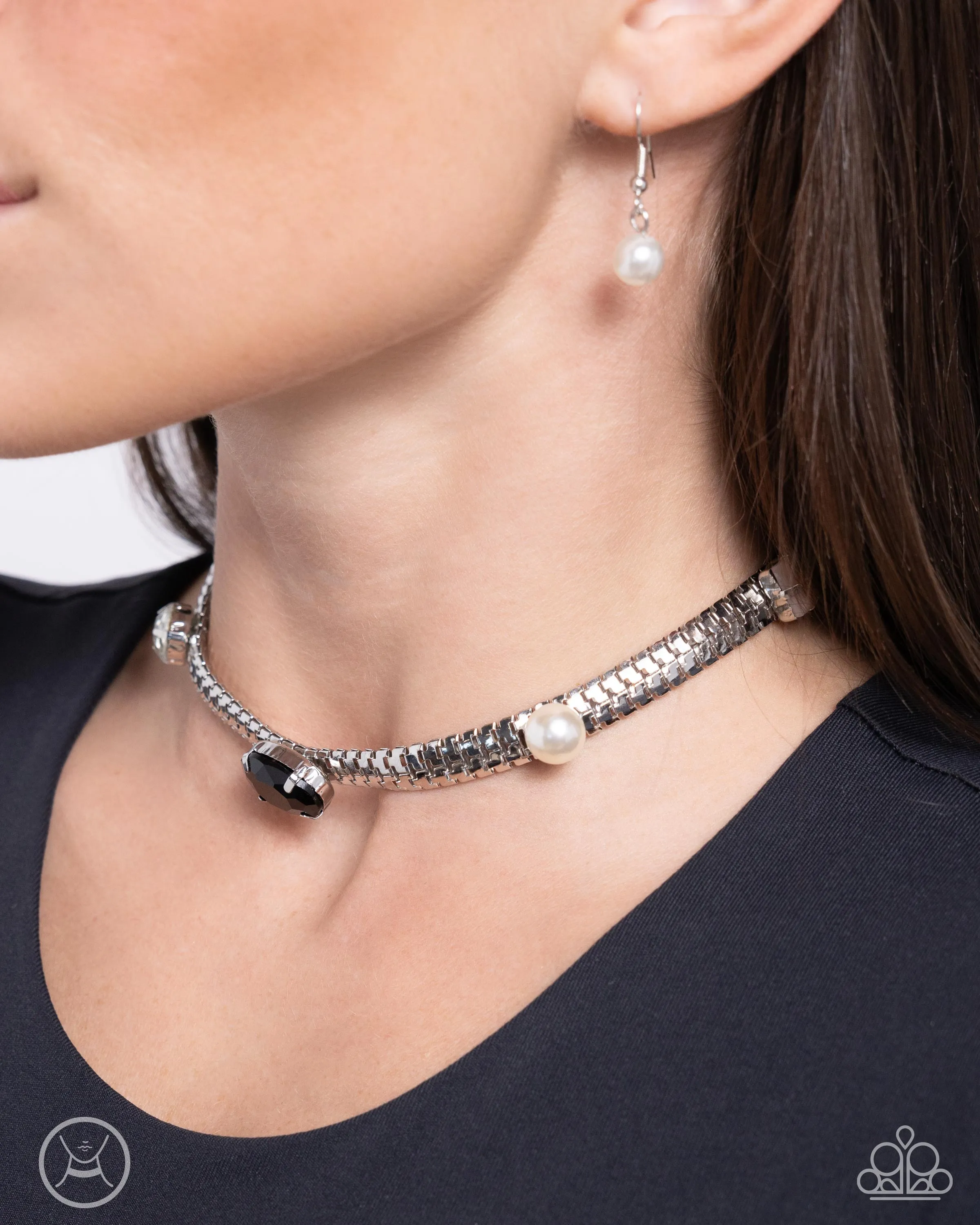 Classy Collectable - Black - and Smoke Gem White Pearl Paparazzi Choker Necklace