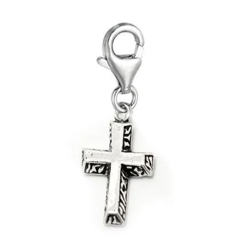 Clip-on Cross Charm Pendant for European Clip on Charm Jewelry w/ Lobster Clasp