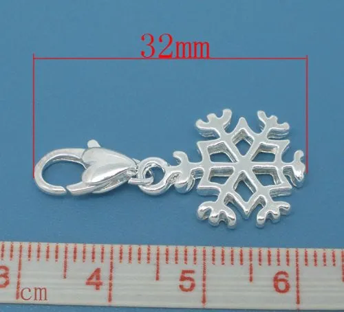 Clip on Snowflake Charm for European Jewelry w/ Lobster Clasp