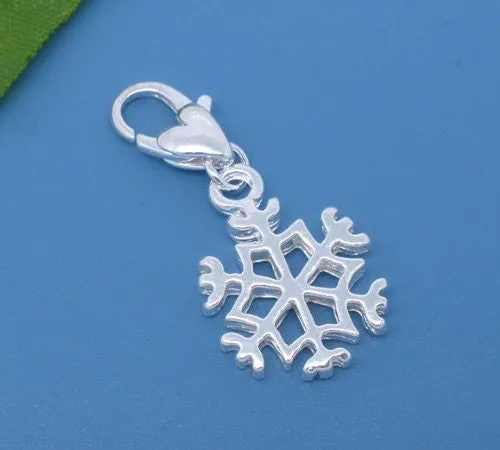Clip on Snowflake Charm for European Jewelry w/ Lobster Clasp