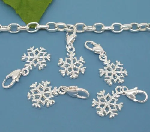 Clip on Snowflake Charm for European Jewelry w/ Lobster Clasp
