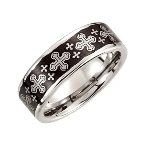 Cobalt 8mm Black Laser Cross Design Band Size 9.5