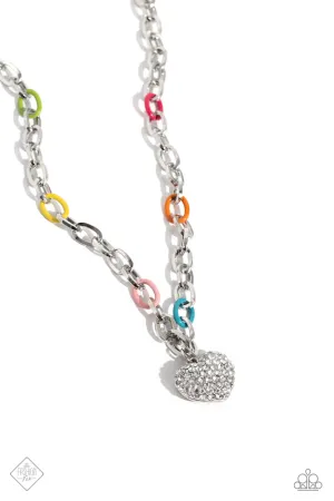 Colorful Candidate - Multi - Colored Paperclip Chain White Rhinestone Heart Paparazzi Short Necklace - October 2023 Glimpses of Malibu