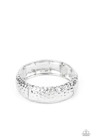 Come Under the Hammer - Silver - Hammered Paparazzi Stretchy Bracelet