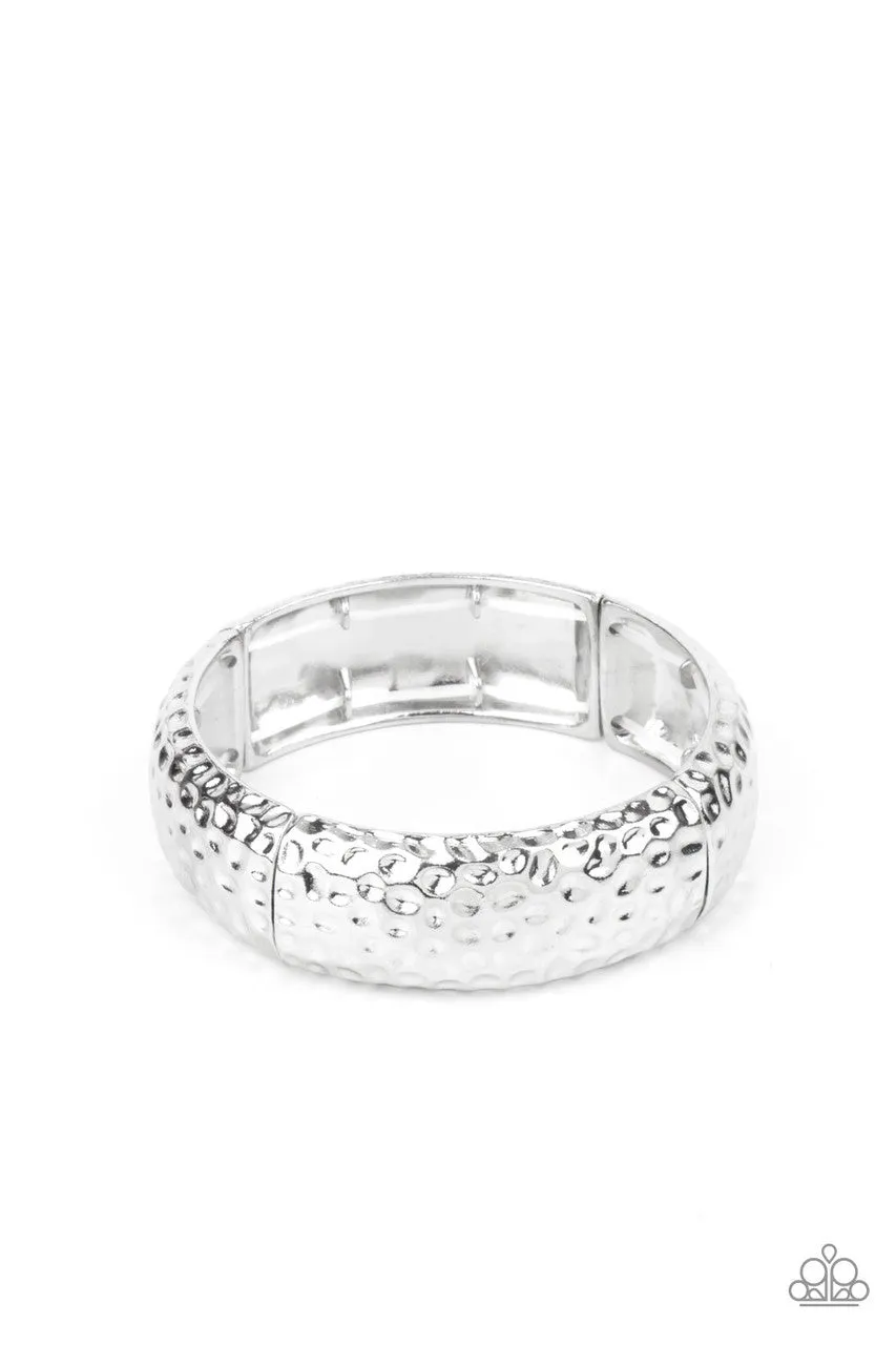 Come Under the Hammer - Silver - Hammered Paparazzi Stretchy Bracelet