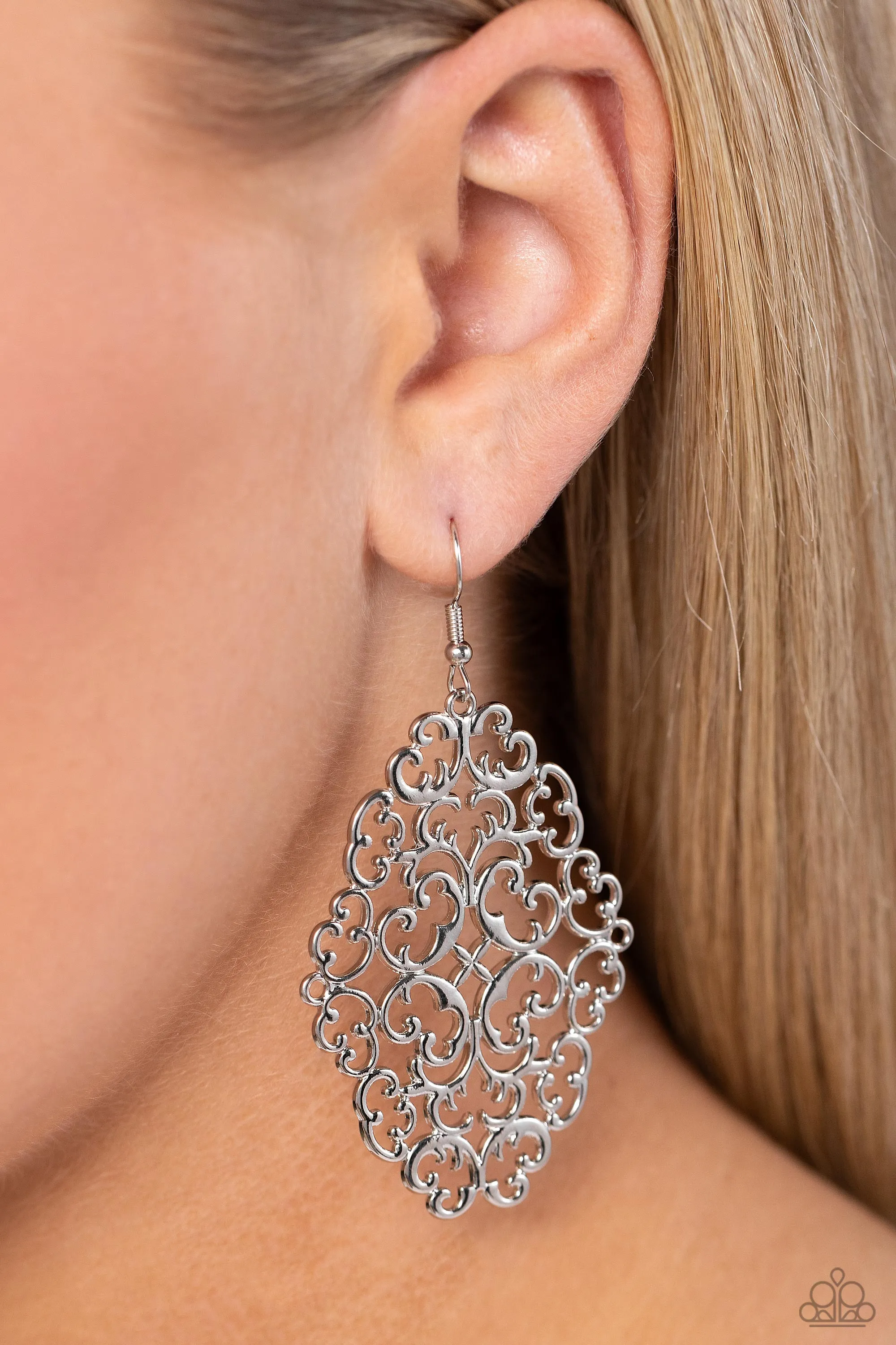 Contemporary Courtyards Silver Earrings Paparazzi