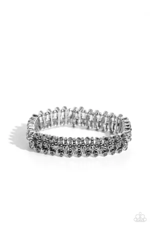Corporate Confidence - Silver - Studded Bar Hematite Rhinestone Paparazzi Stretchy Bracelet