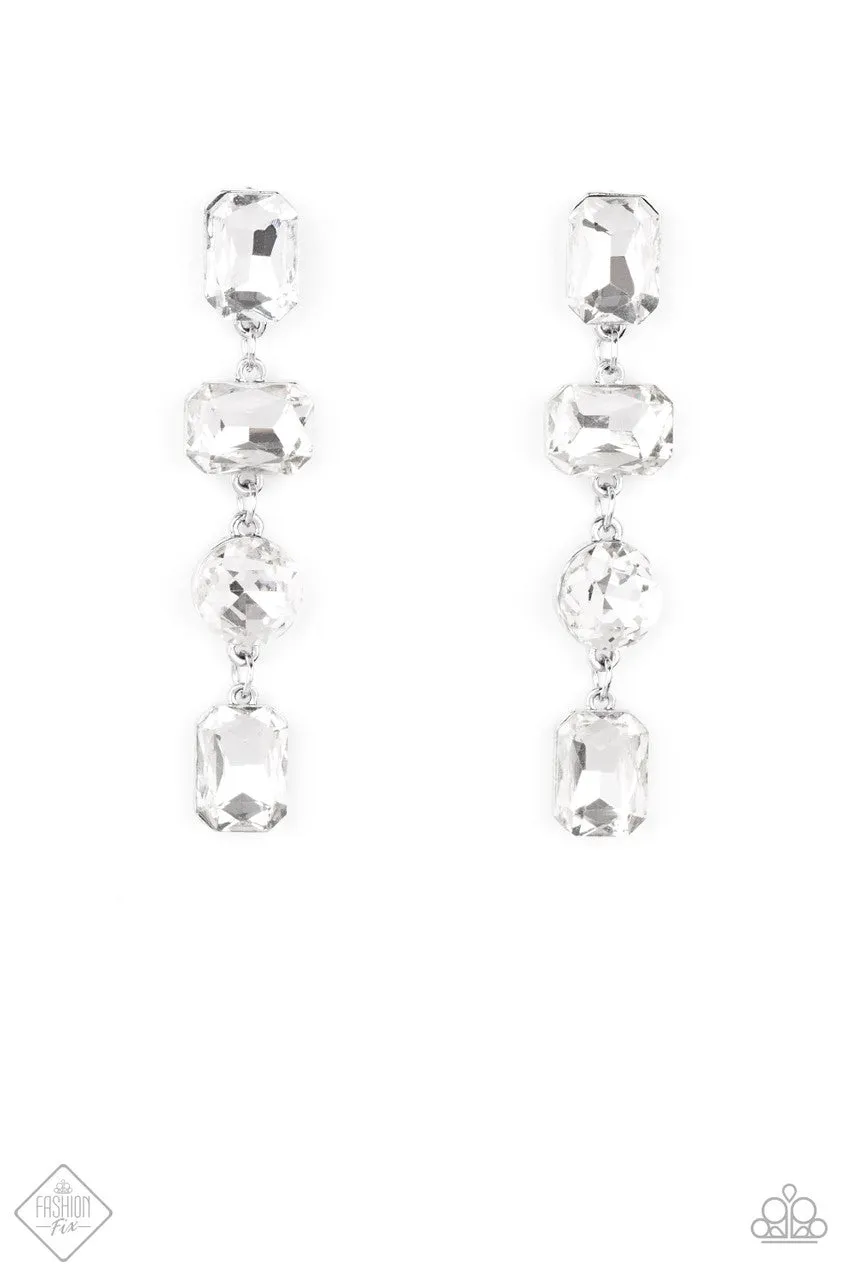 Cosmic Heiress White Paparazzi Earrings