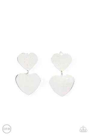 Cowgirl Crush - Silver - Double Heart Paparazzi Clip-On Earrings