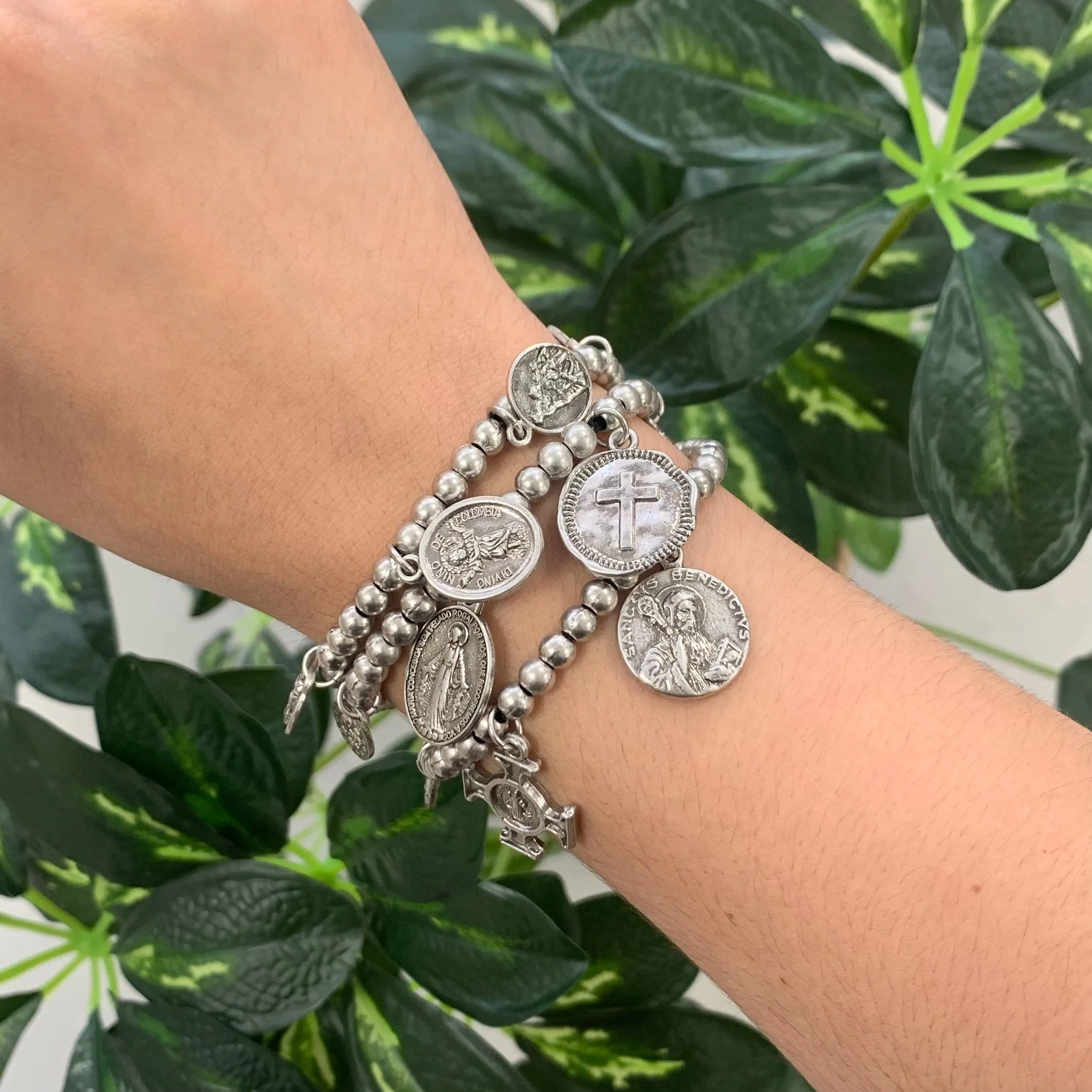 Cross With Mix Charm Silver Plated Bracalet