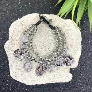Cross With Mix Charm Silver Plated Bracalet