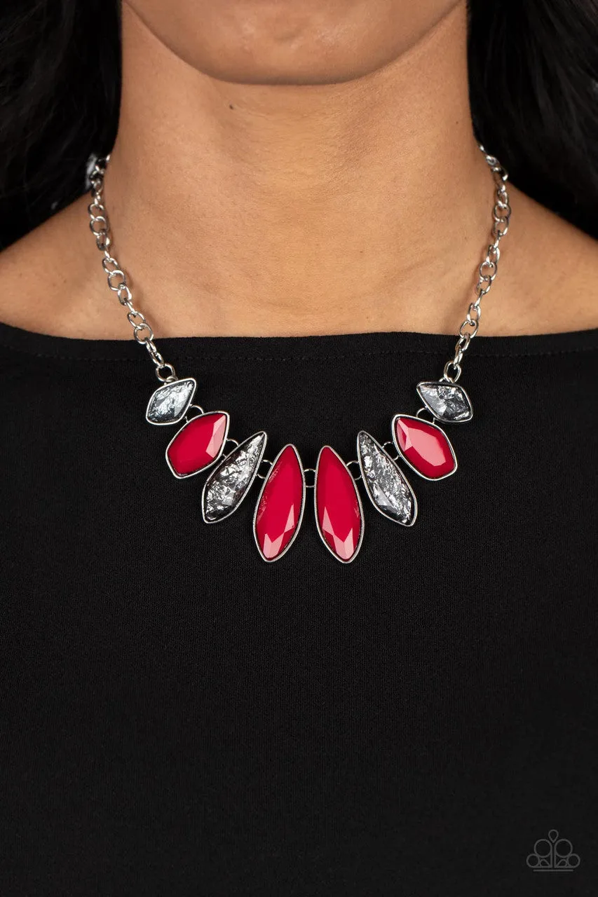Crystallized Couture - Red - Asymmetrical Bead and Glittery Gem Statement Paparazzi Short Necklace