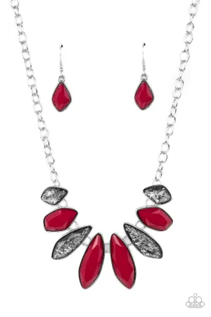 Crystallized Couture - Red - Asymmetrical Bead and Glittery Gem Statement Paparazzi Short Necklace