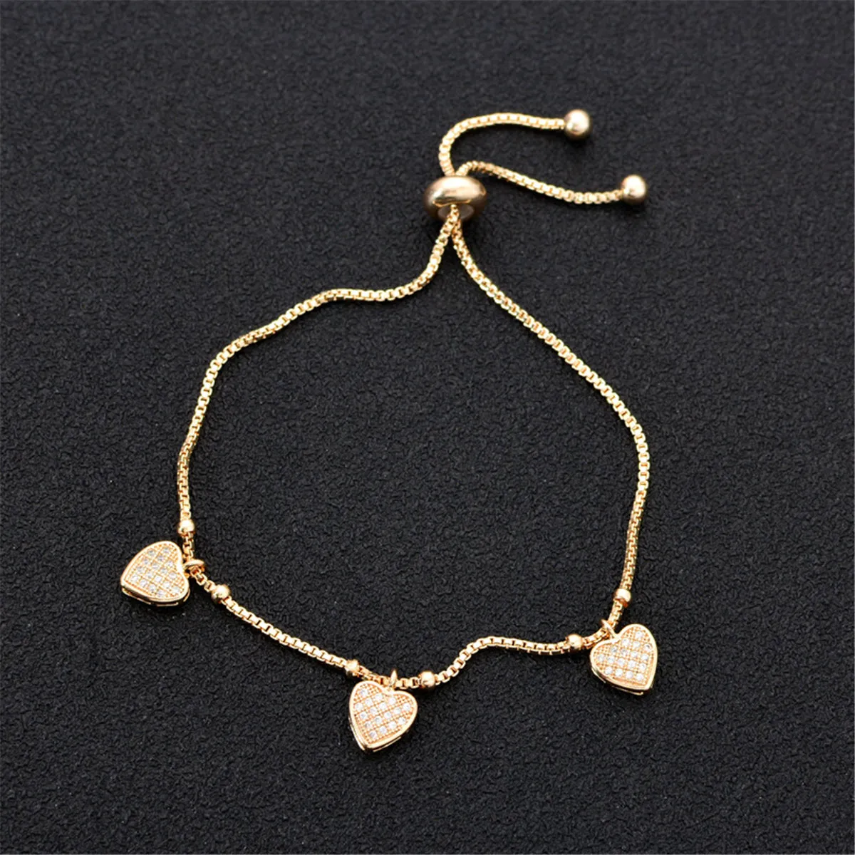 Cubic Zirconia & 18K Gold-Plated Heart Station Adjustable Bracelet