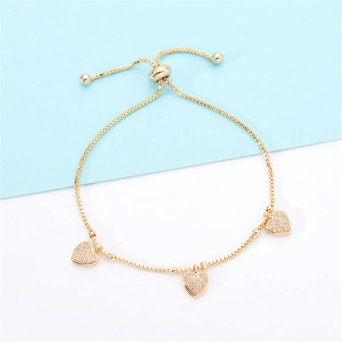 Cubic Zirconia & 18K Gold-Plated Heart Station Adjustable Bracelet
