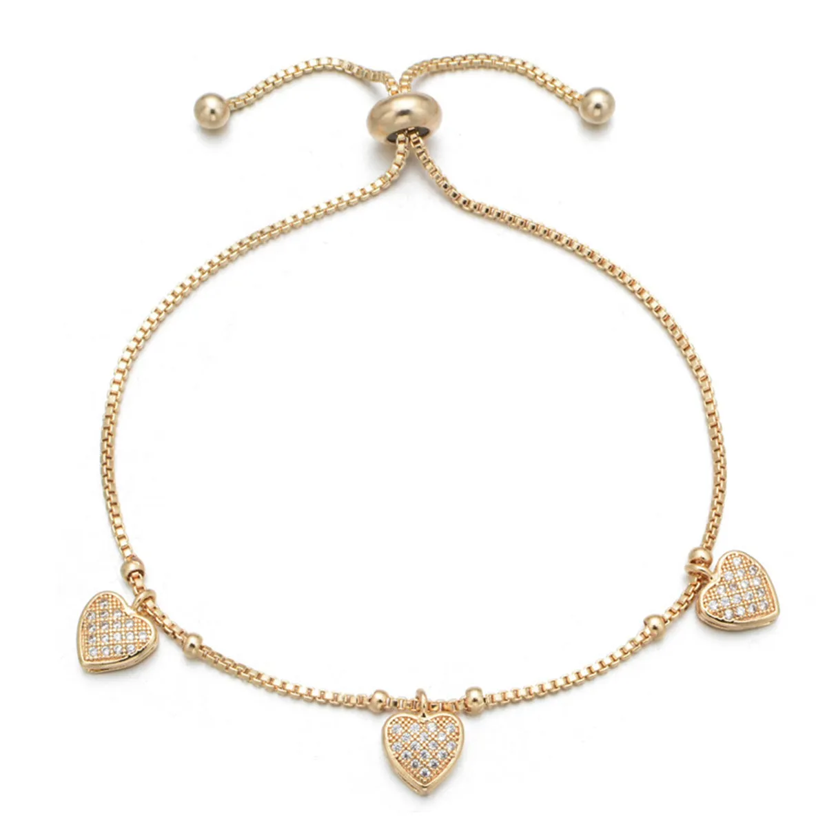 Cubic Zirconia & 18K Gold-Plated Heart Station Adjustable Bracelet