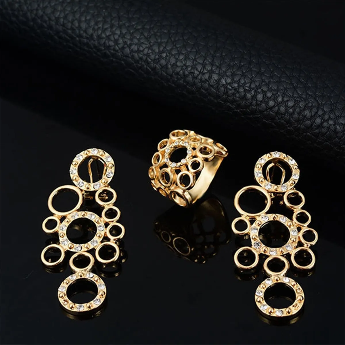 Cubic Zirconia & 18K Gold-Plated Multi-Circle Statement Necklace Set
