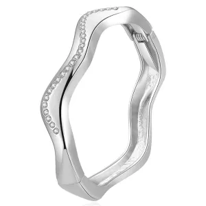 Cubic Zirconia & Silver-Plated Wave Bangle