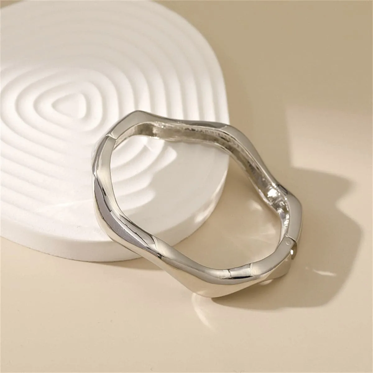 Cubic Zirconia & Silver-Plated Wave Bangle