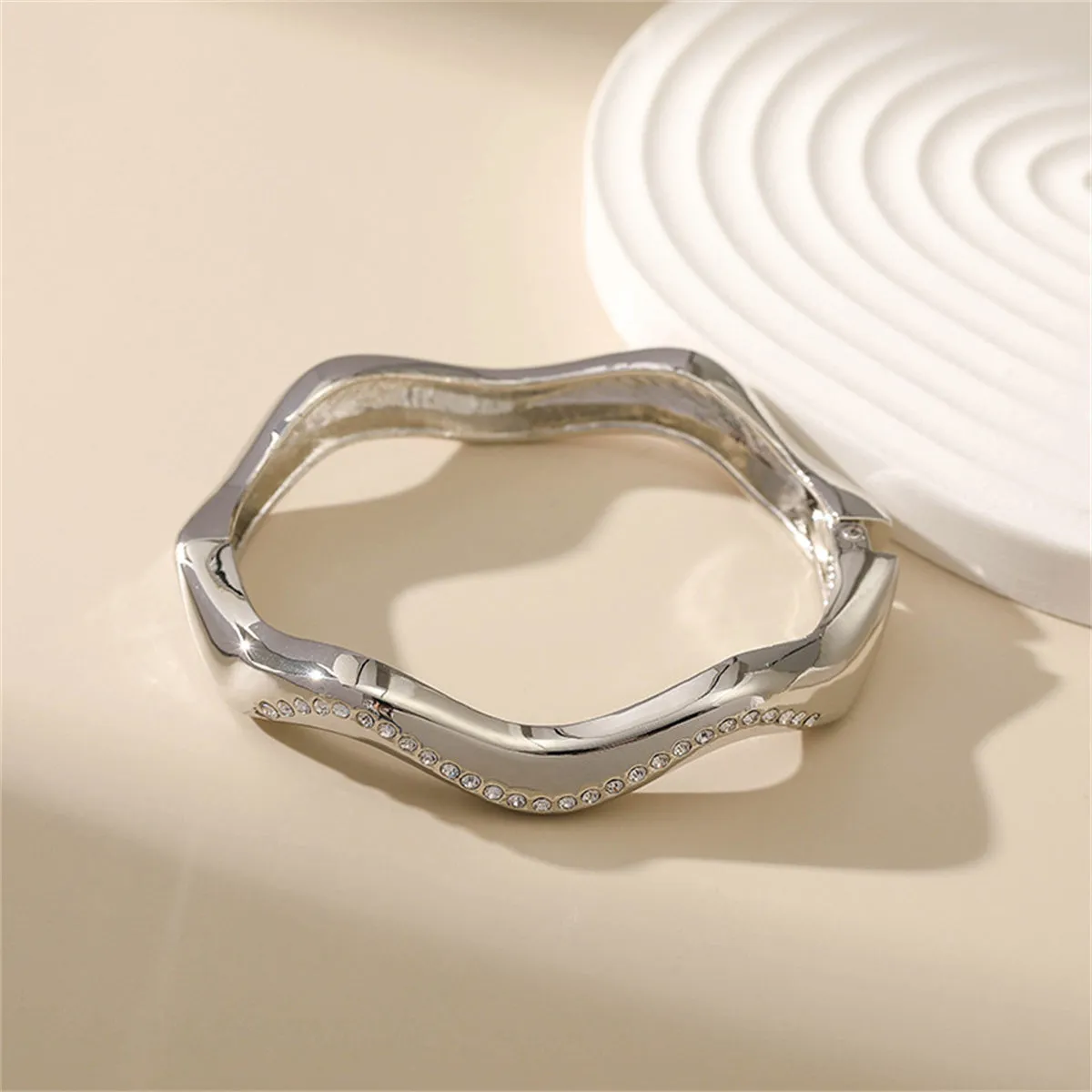 Cubic Zirconia & Silver-Plated Wave Bangle
