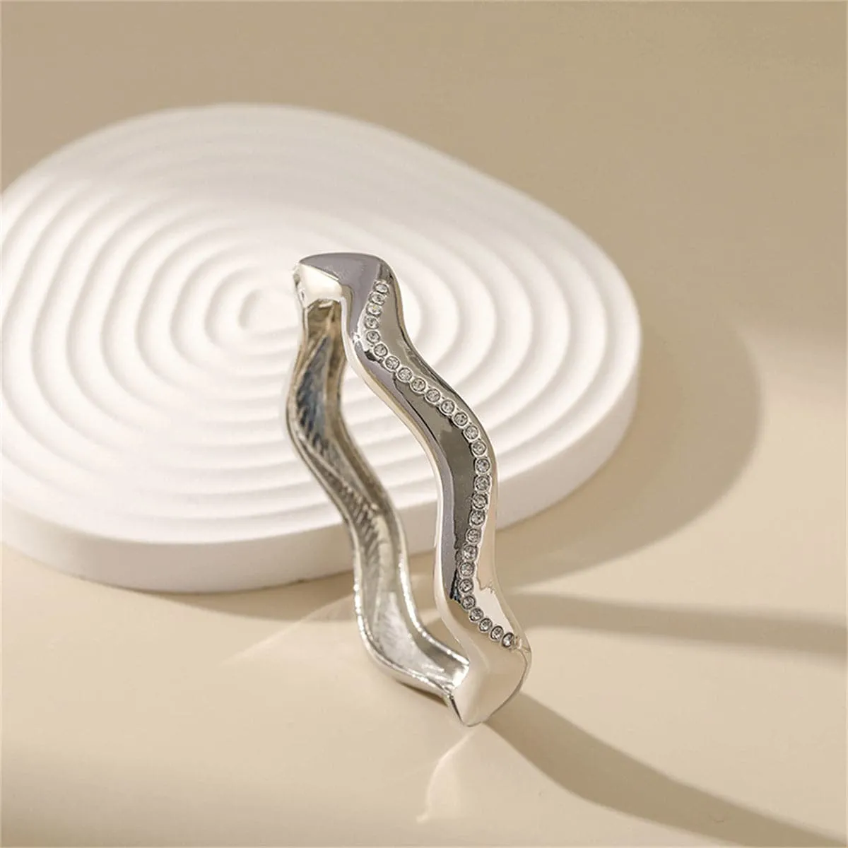 Cubic Zirconia & Silver-Plated Wave Bangle