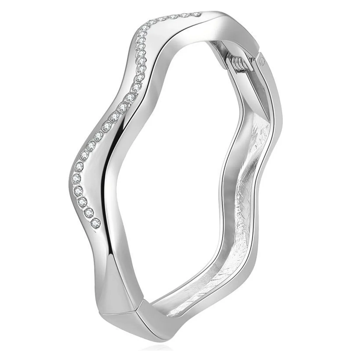 Cubic Zirconia & Silver-Plated Wave Bangle