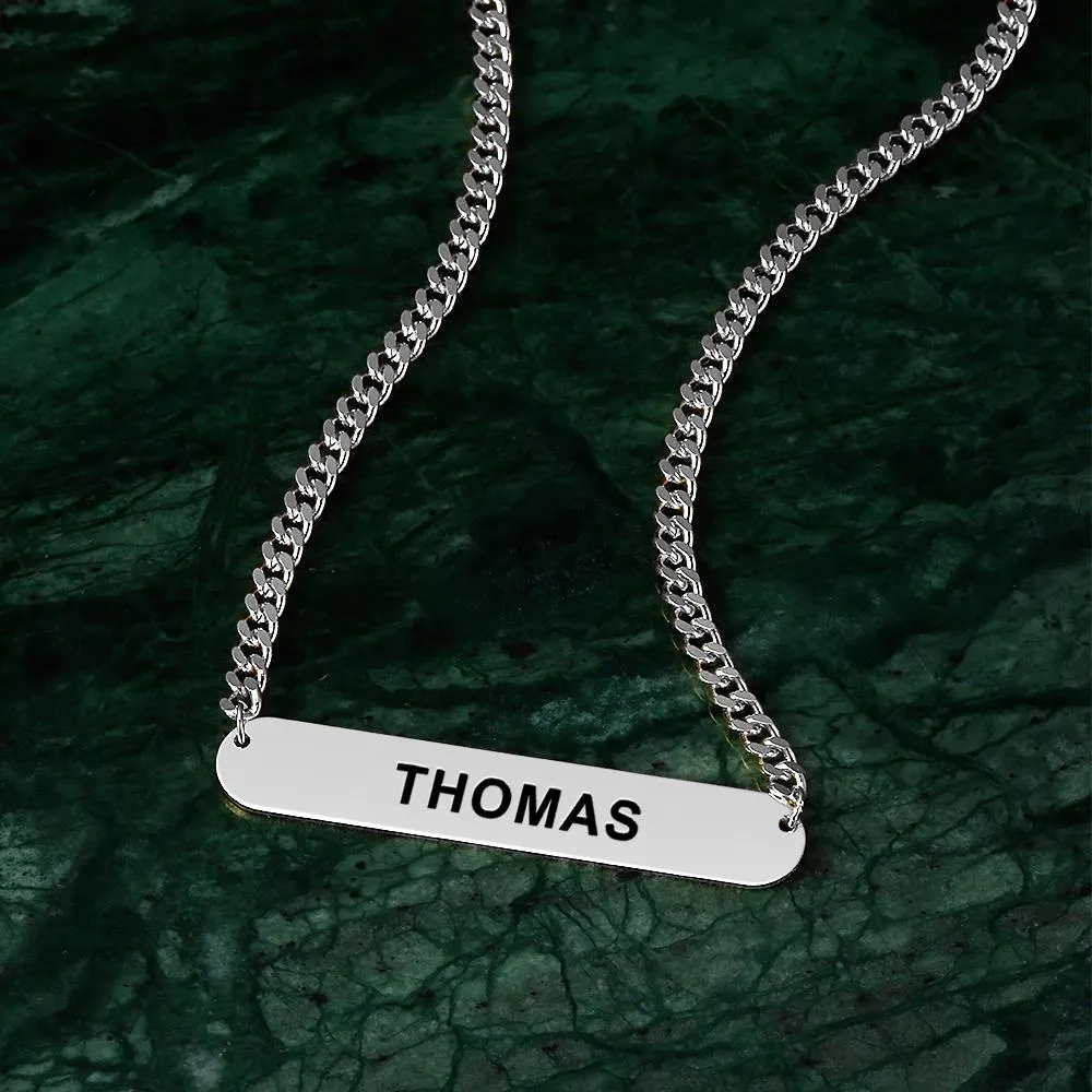 Custom Engraved Bar Necklace Thick Chain Punk Jewelry for Men