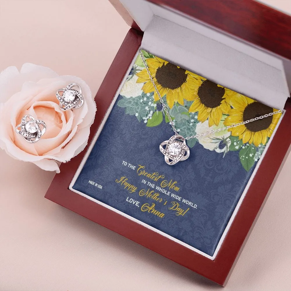 Custom Greatest Mom Sunflower 14k White Gold Interlocking Heart Pendant Necklace Jewelry Gifts For Mom Wife Grandma Auntie Mother Day