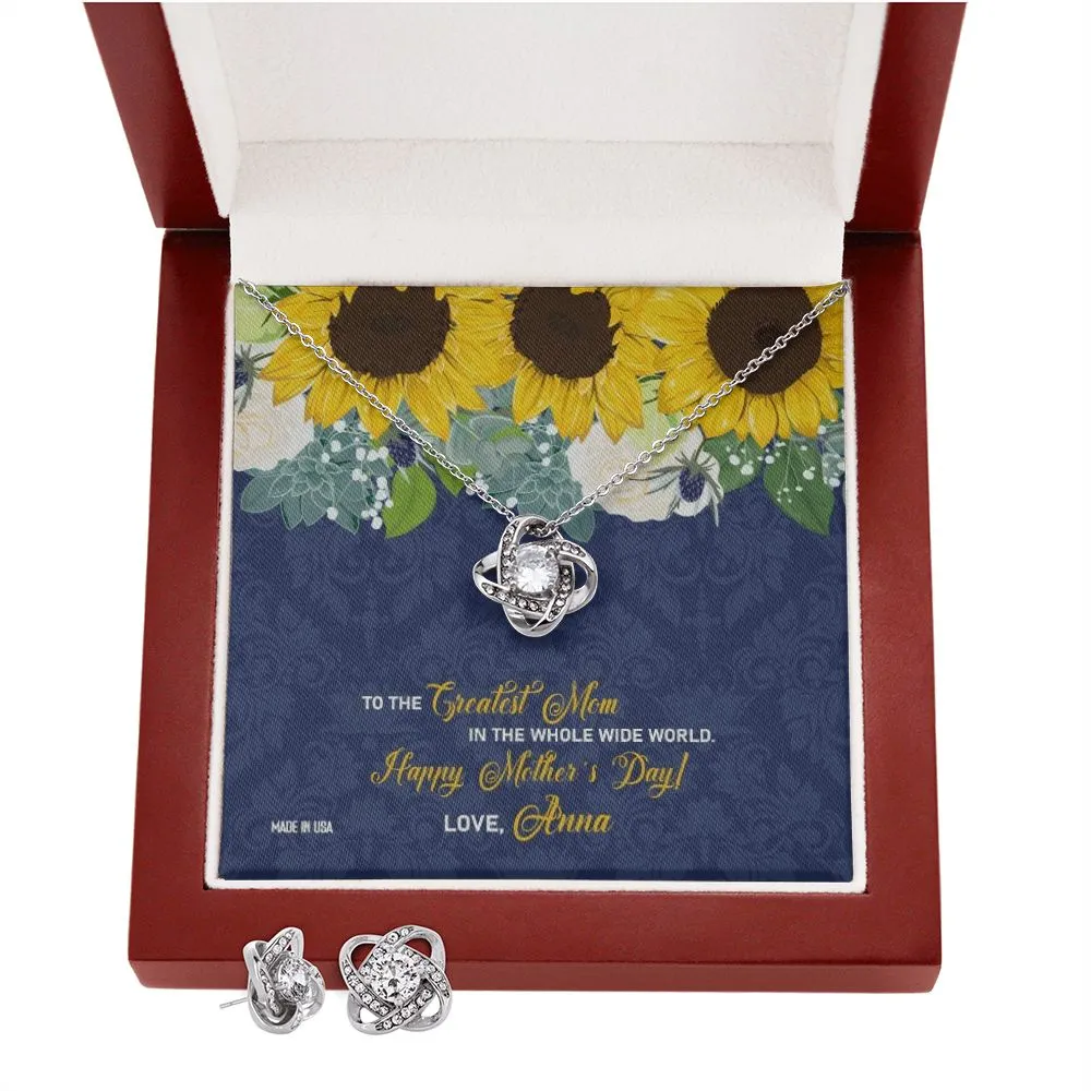 Custom Greatest Mom Sunflower 14k White Gold Interlocking Heart Pendant Necklace Jewelry Gifts For Mom Wife Grandma Auntie Mother Day