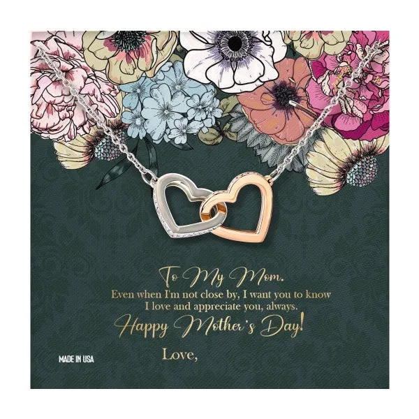 Custom Happy Mothers Day 03 14k White Gold Interlocking Heart Pendant Necklace Jewelry Gifts For Mom Wife Grandma Auntie