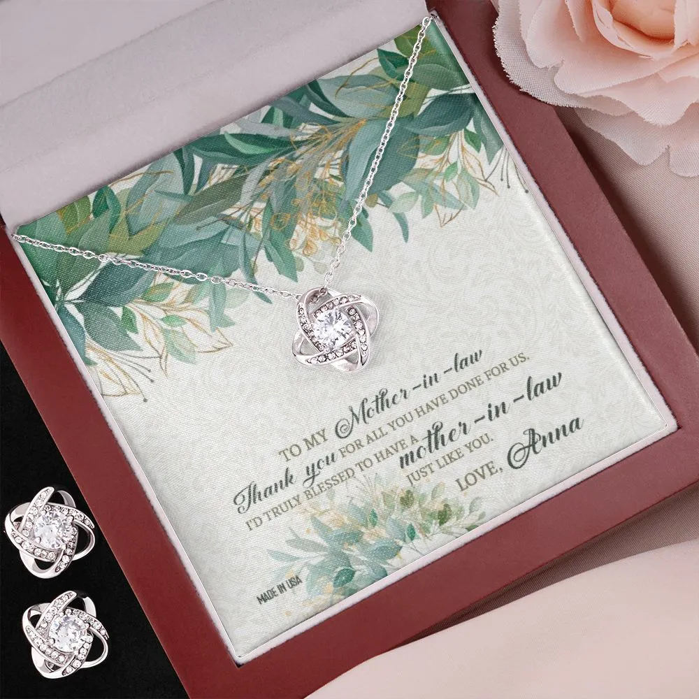 Custom Mother In Law 02 14k White Gold Interlocking Heart Pendant Necklace Jewelry Gifts For Mom Wife Grandma Auntie Mother Day