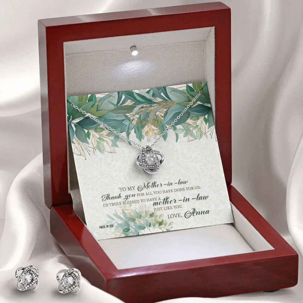 Custom Mother In Law 02 14k White Gold Interlocking Heart Pendant Necklace Jewelry Gifts For Mom Wife Grandma Auntie Mother Day
